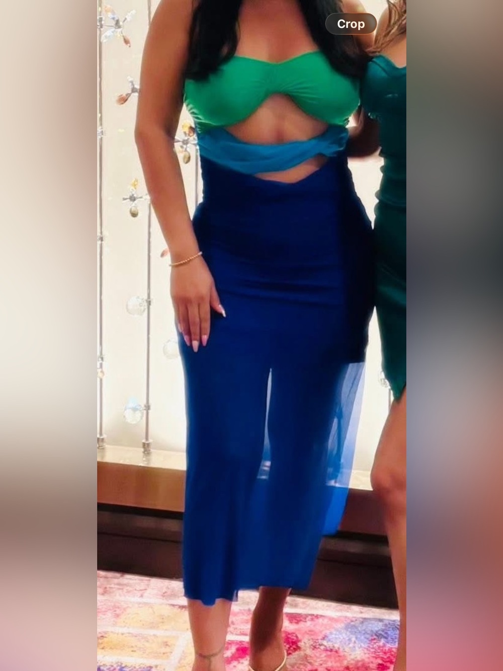 SHEIN Green Teal and Royal Blue Cutout Midi Dress